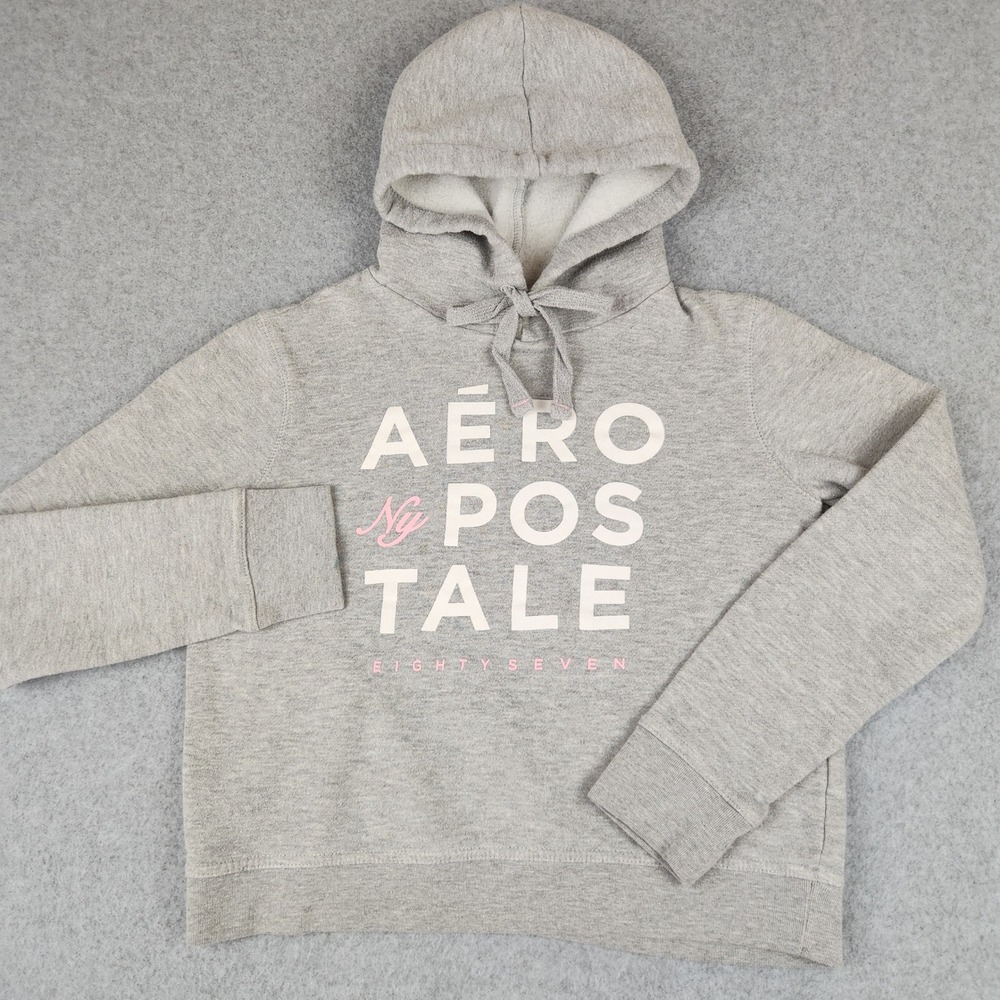 Aeropostale Womens Heather Gray Graphic Pullover Hoodie XS RN154379 Eighty Seven
